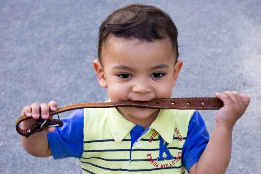 Niño mordiendo cuero